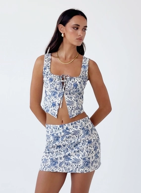 Take Me Away Mini Skirt - Blue Paisley Soft Touch Simple Look