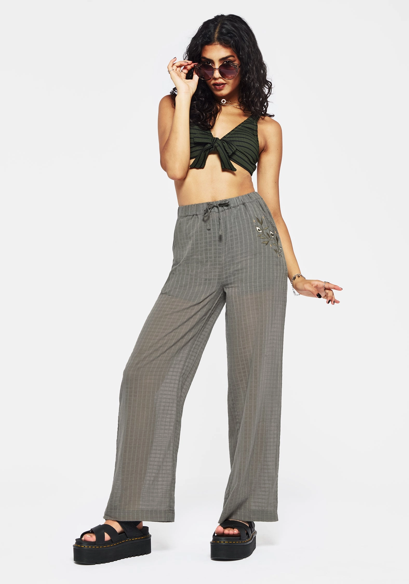 Koax Cotton Check Embroidered Beach Trouser Soft Lines