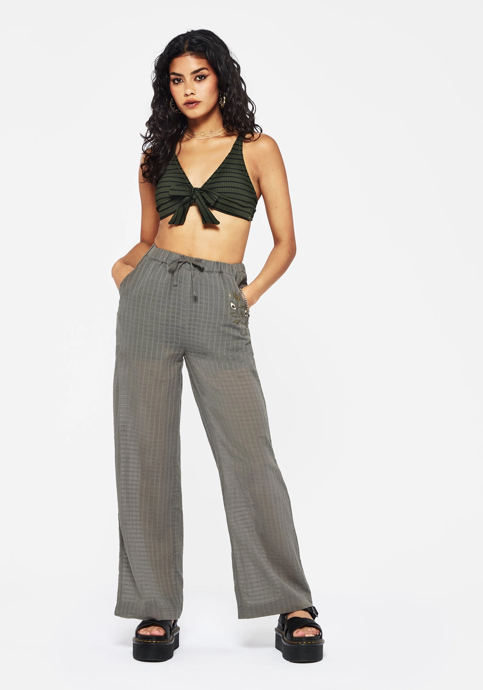 Koax Cotton Check Embroidered Beach Trouser Sporty Appeal Chill Comfort