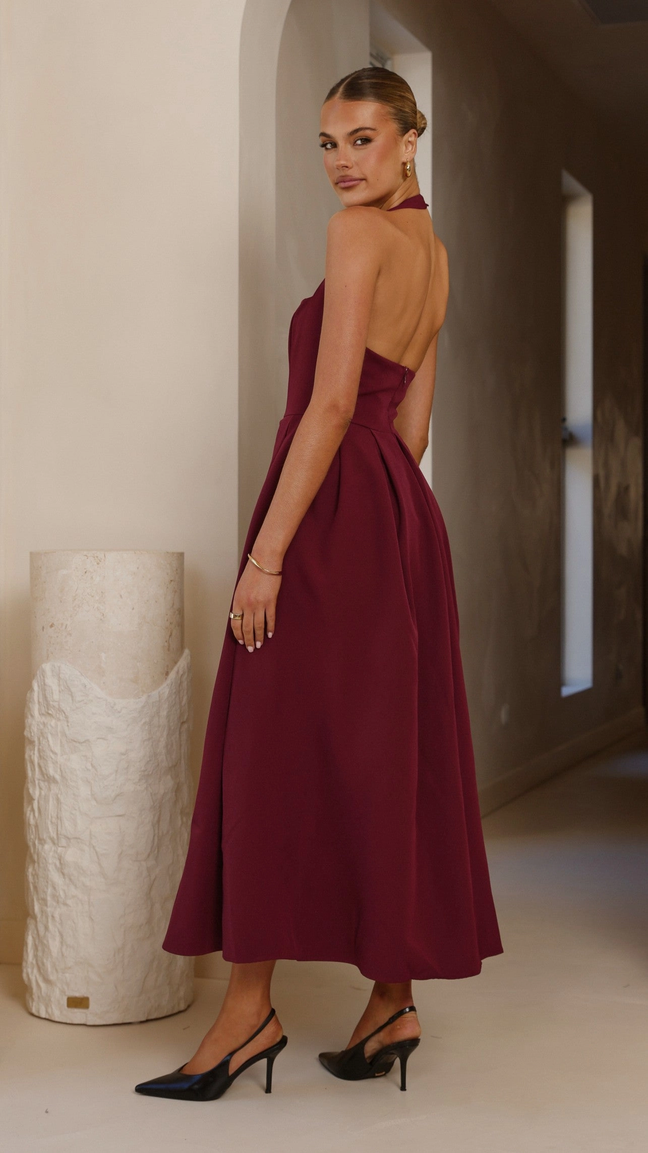 Kristen Maxi Dress - Wine V Neckline Lightweight-Lining