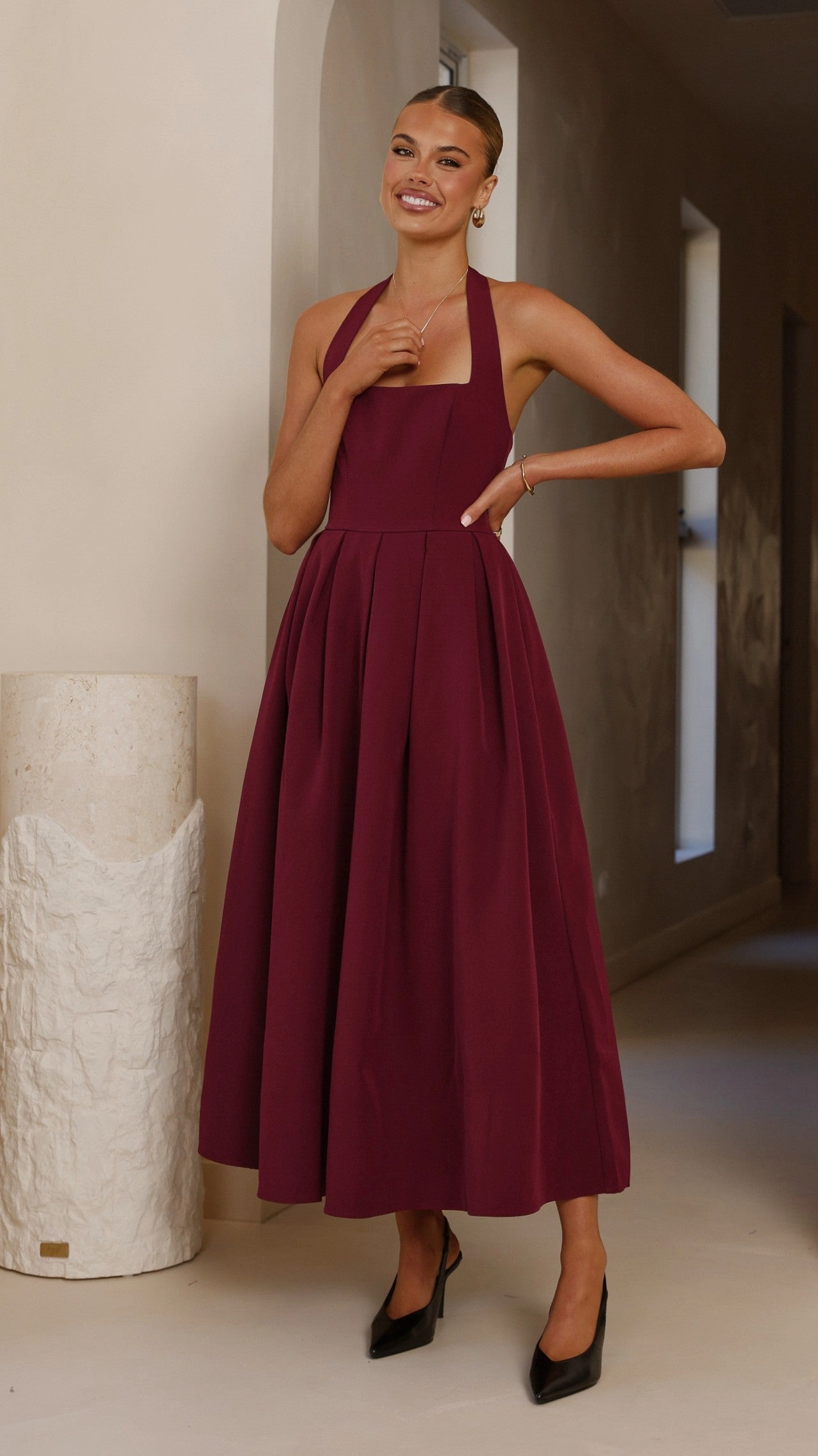 Active Outfit Fashionable Wear Kristen Maxi Dress - Wine