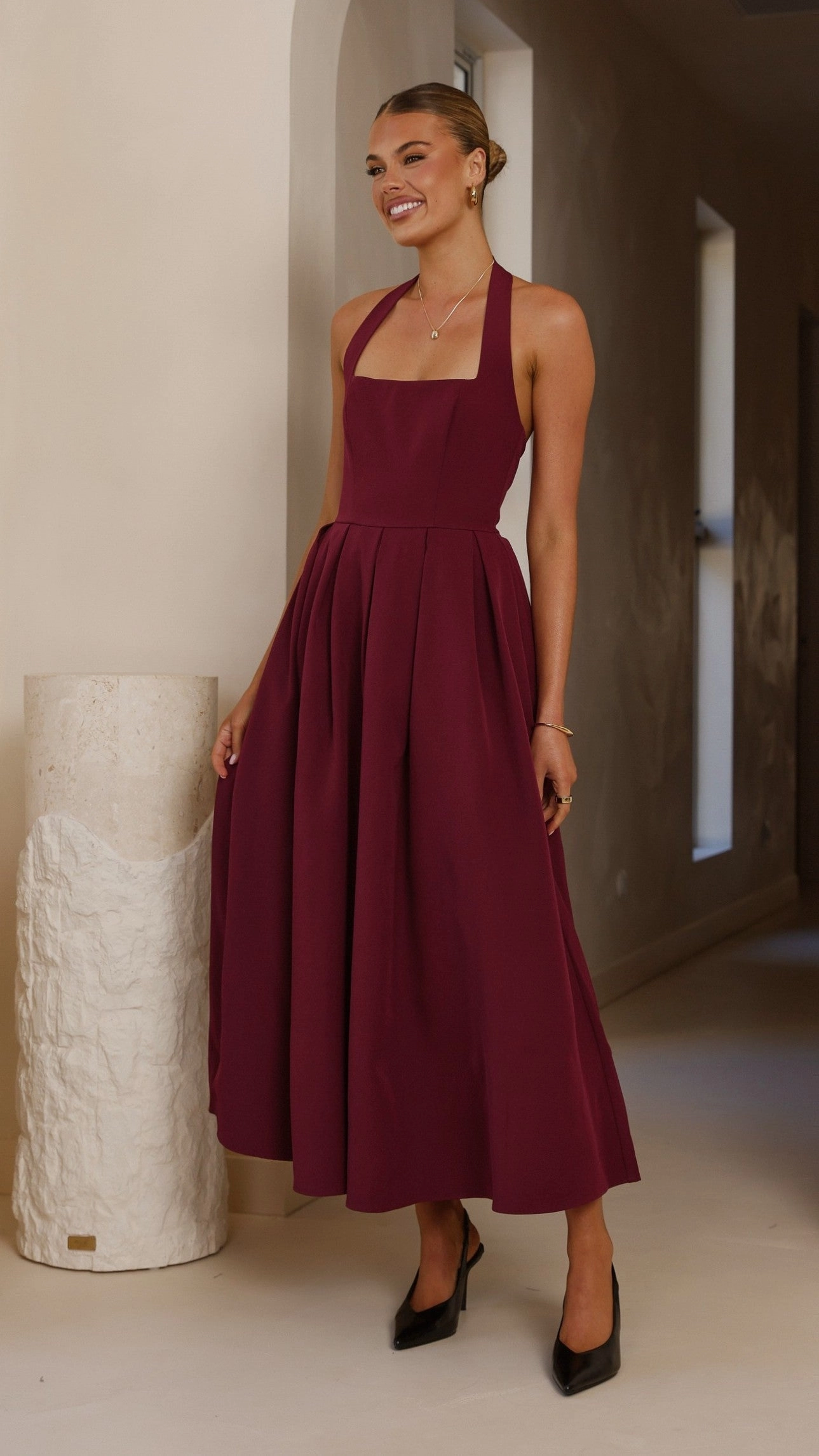 Kristen Maxi Dress - Wine Metallic-Shine