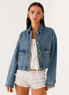 Taped Seam Waterproofing Kristy Oversized Denim Jacket - Blue