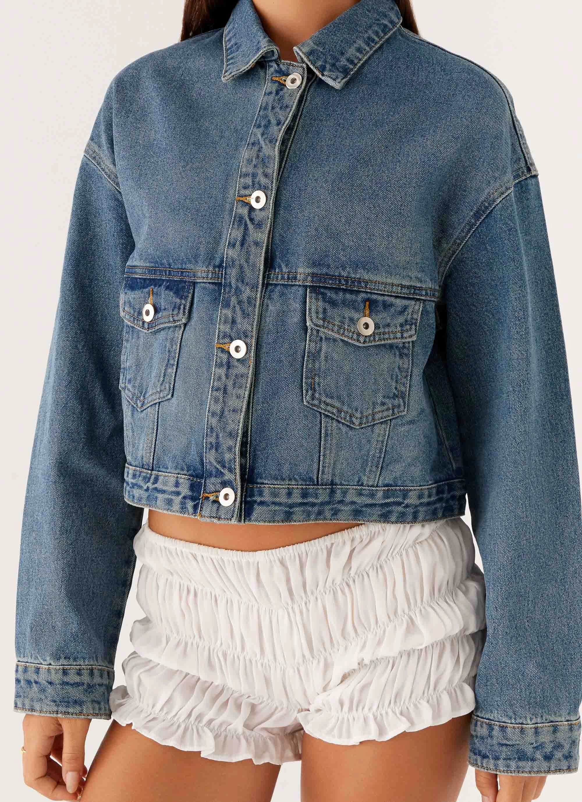 Kristy Oversized Denim Jacket - Blue Matte Fabric