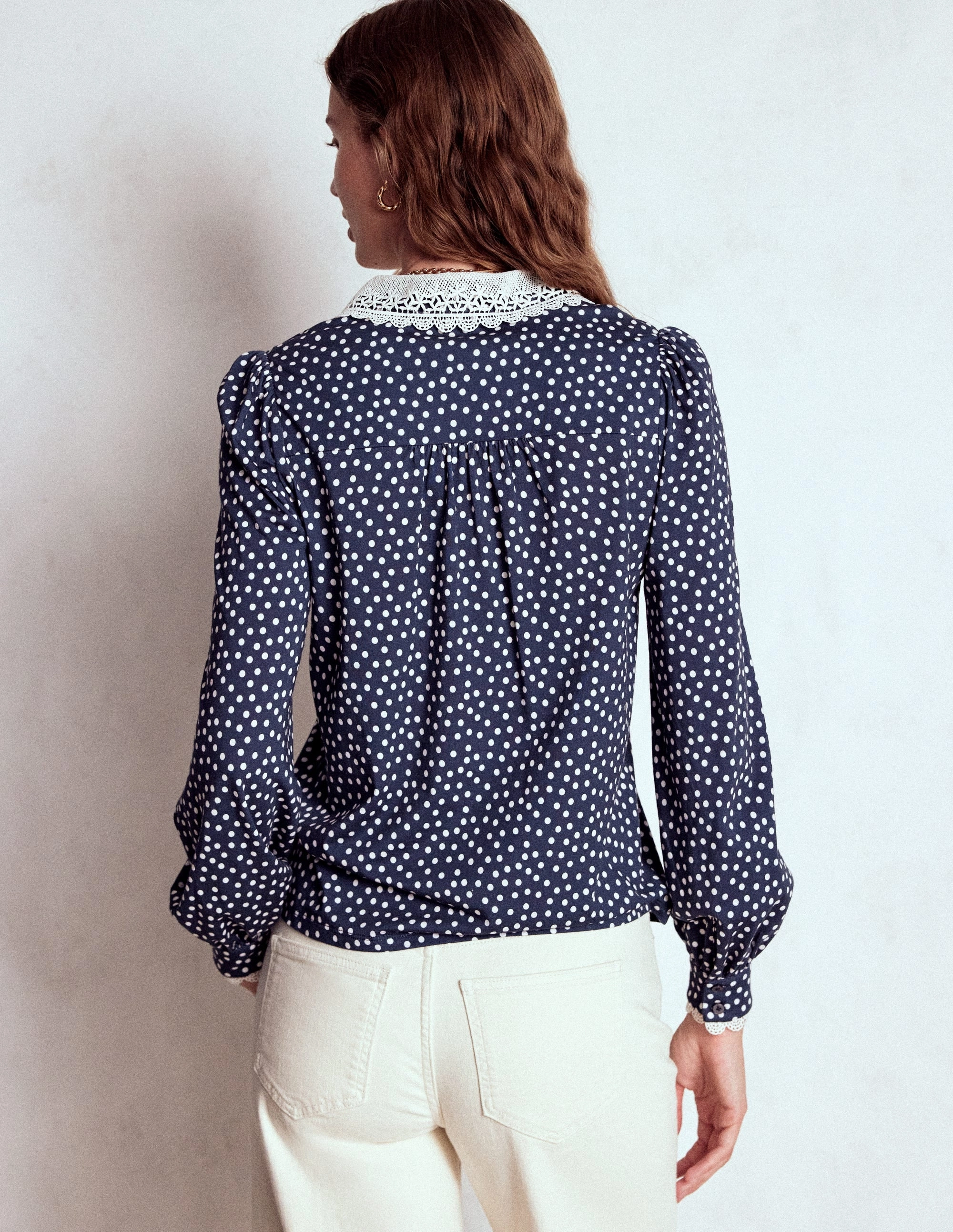 WaterResistant Lace Collar Blouse-Navy