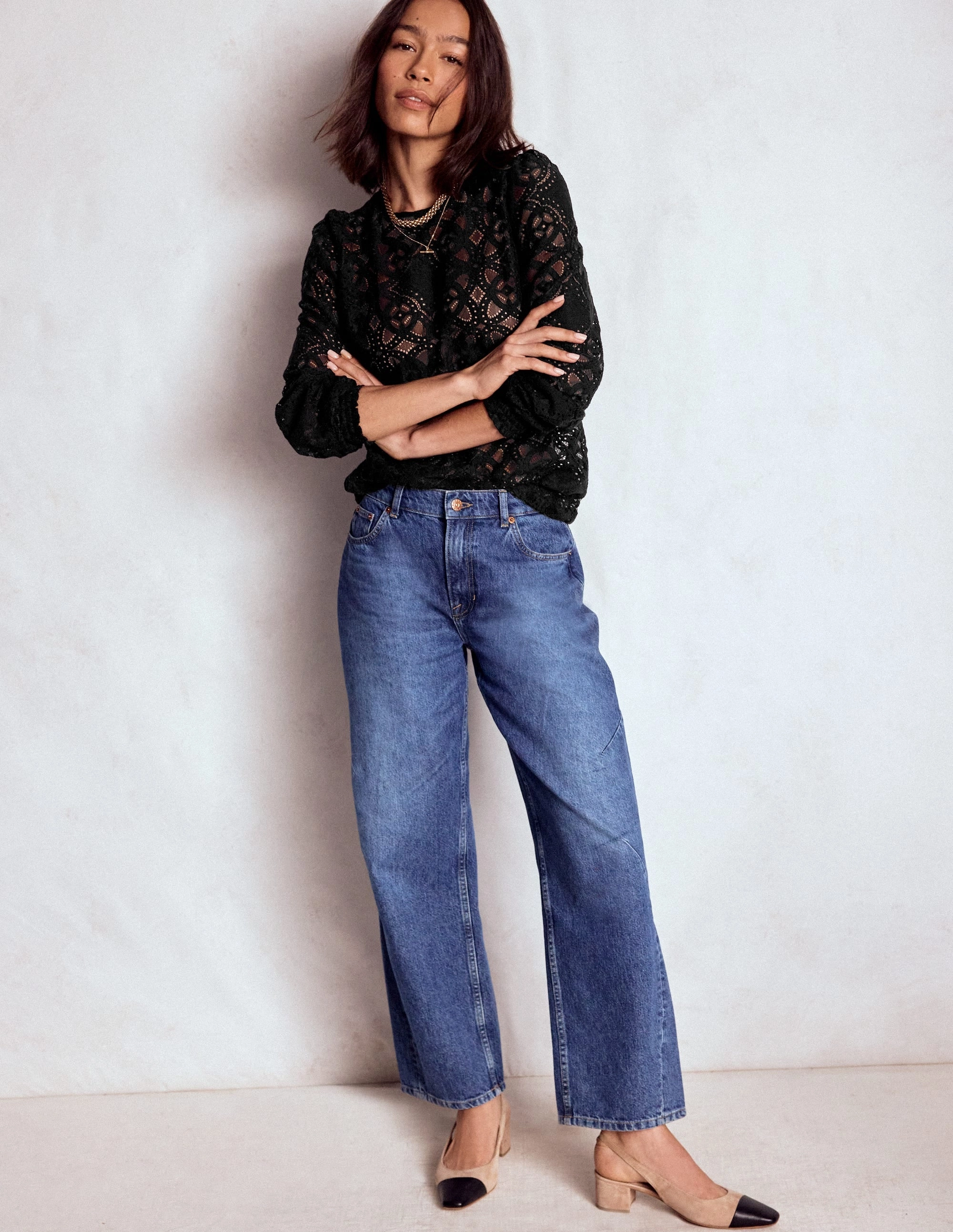 Lace Crew Neck Top-Black AntiPillTreatment