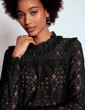 Lace Trim Detail Top-Black slim fit Airflow Vents
