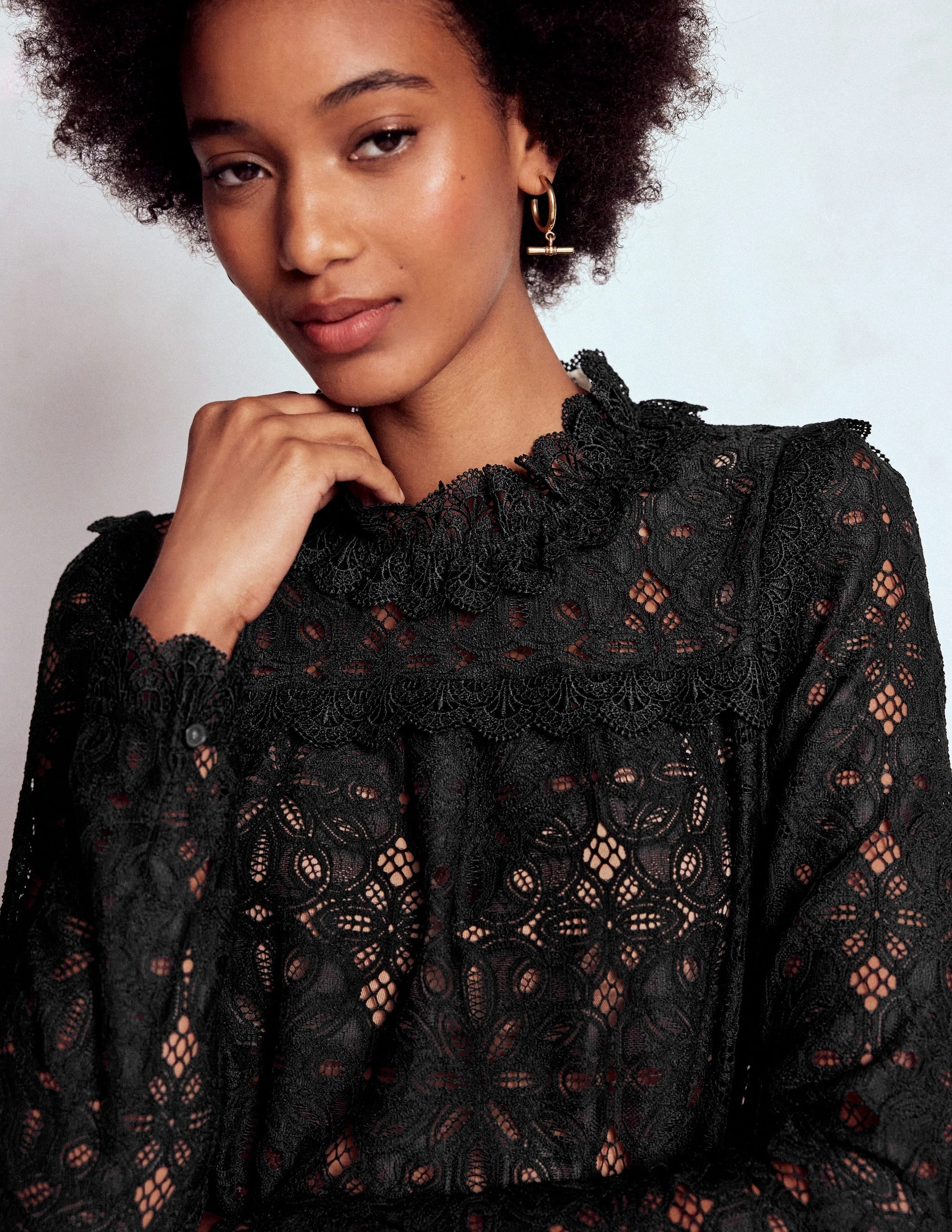 Lace Trim Detail Top-Black slim fit Airflow Vents