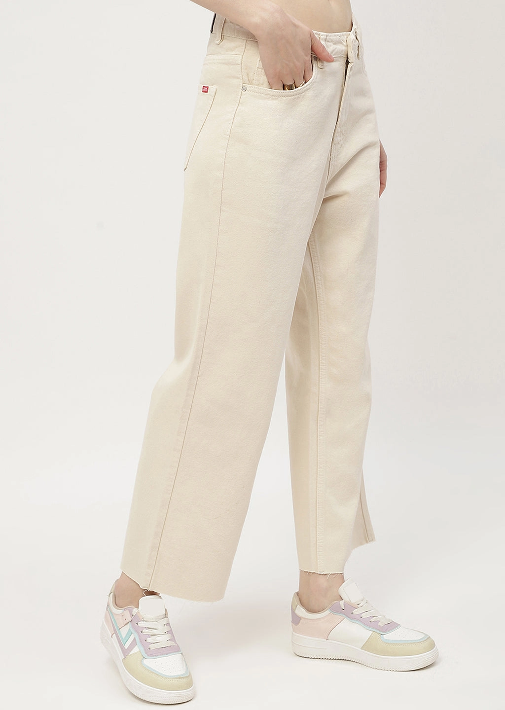 Slim Design Madame Low Waist Beige Wide Leg Jeans