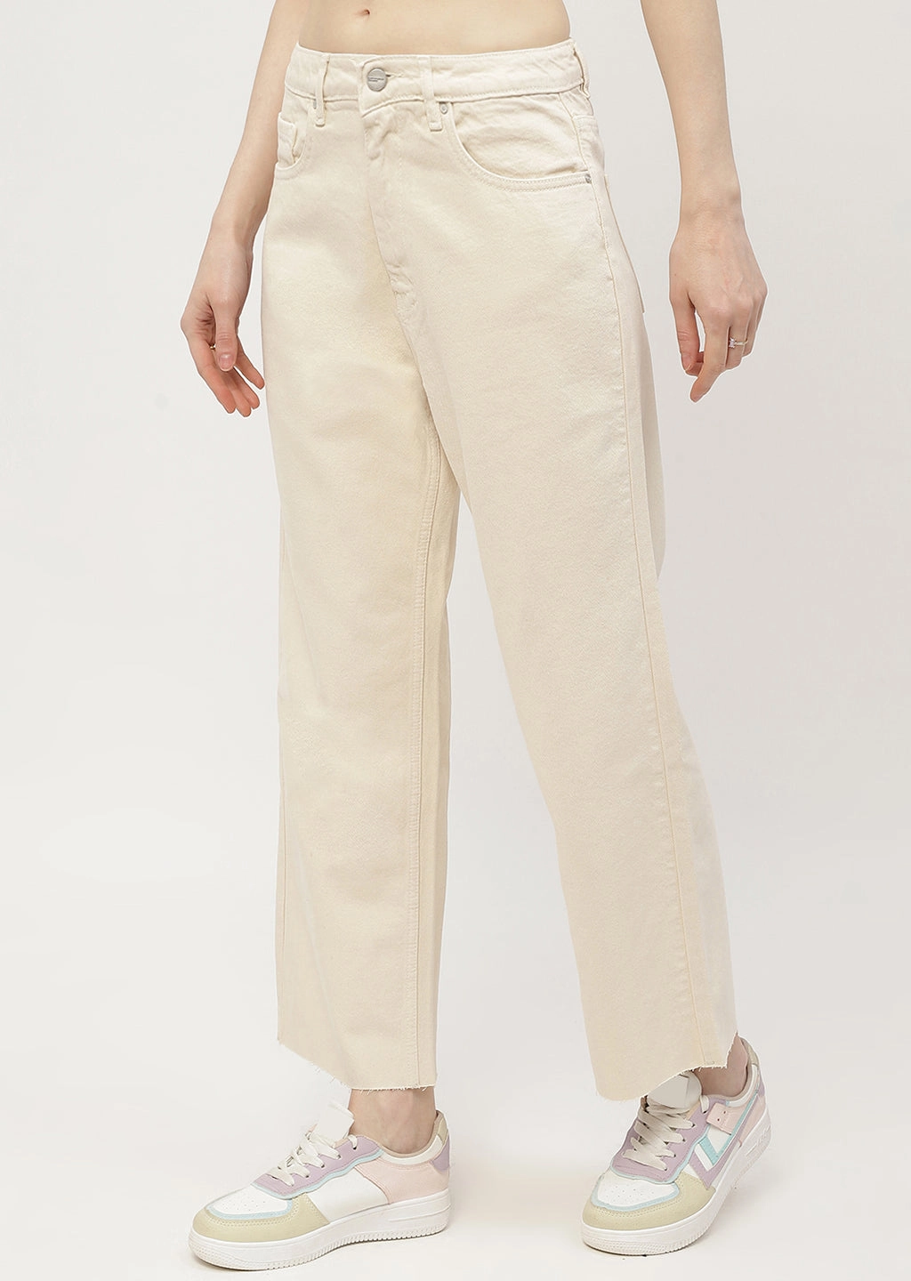 Organic Cotton Trend Friendly Madame Low Waist Beige Wide Leg Jeans
