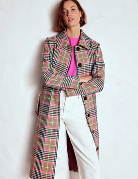 HoodedStyle Lancaster Belted Mac-Brown, Neon Pink Check