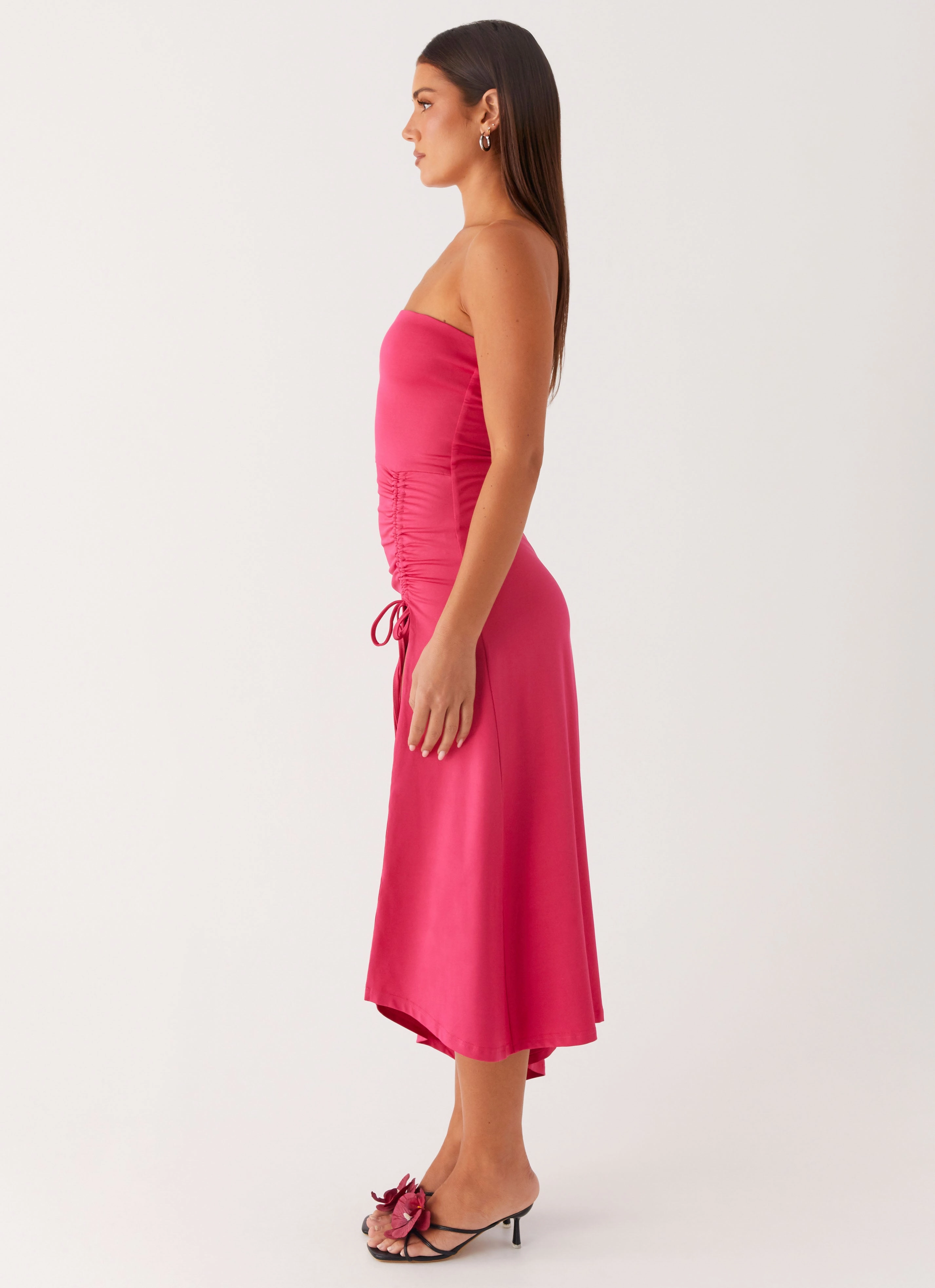Effortless Waist Design Luxe Appeal Laoise Midi Dress - Hot Pink