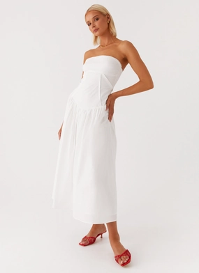 Relaxed-fit gown Flattering Waist Design Fit Larnie Midi Dress - White