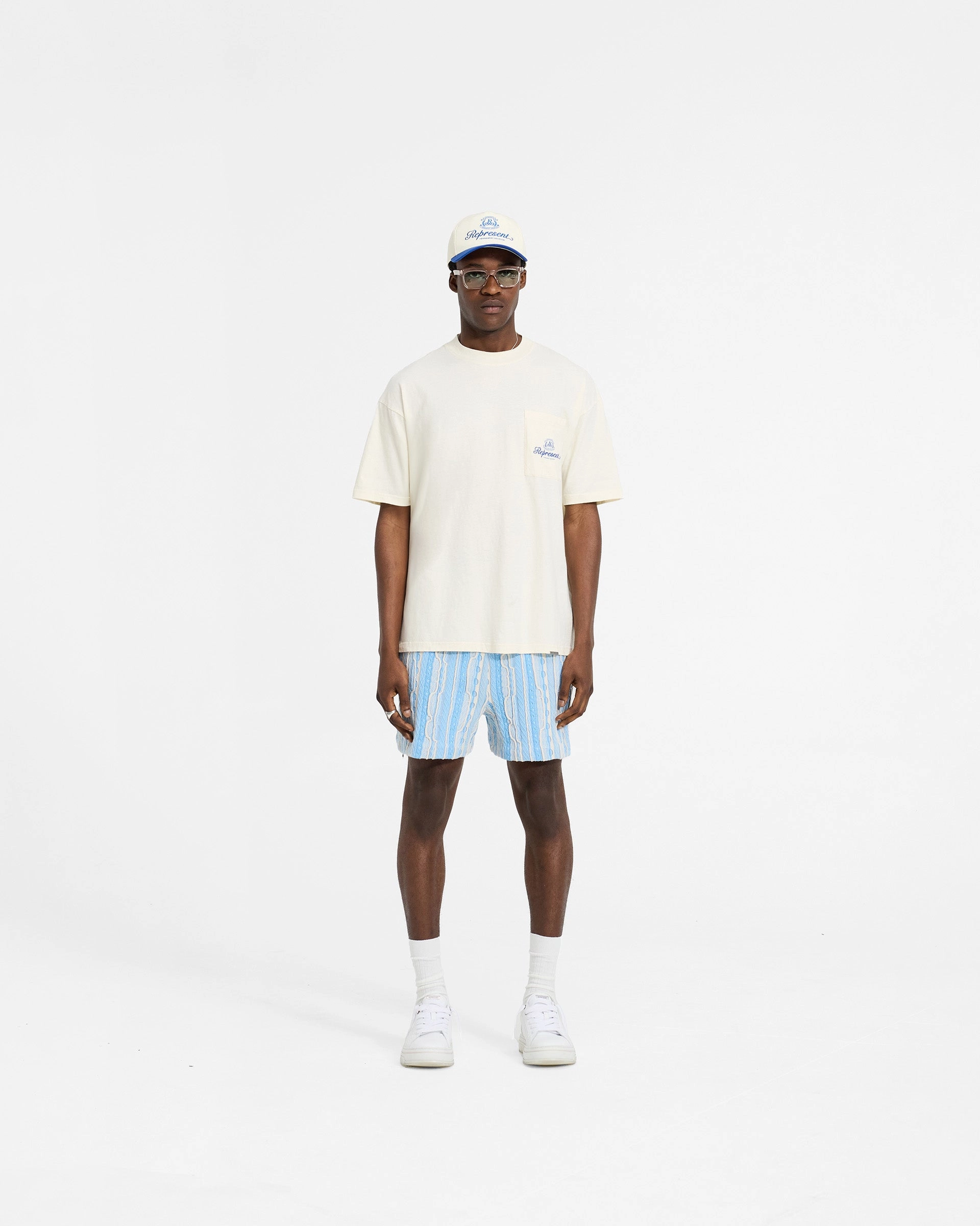 Chic Cut Permanent Vacation Pocket T-Shirt - Antique White