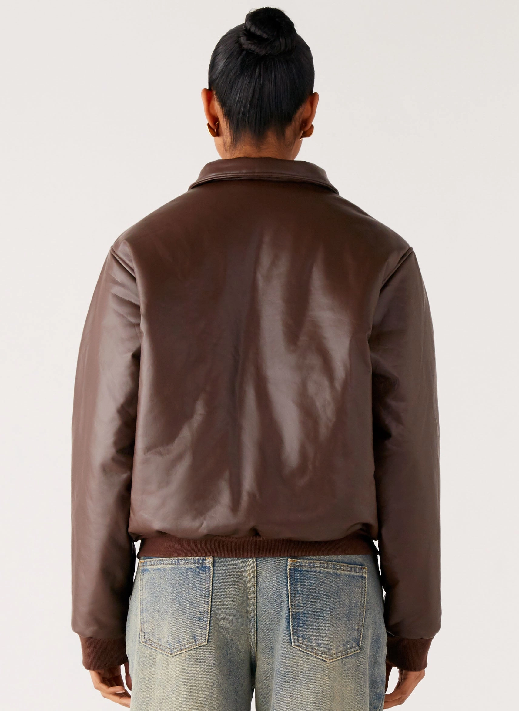 Outlands Faux Leather Bomber Jacket - Chocolate Hiking Trail Outfit Magnetic Closure Option