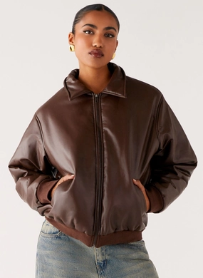 Outlands Faux Leather Bomber Jacket - Chocolate Outdoor Adventure Wear