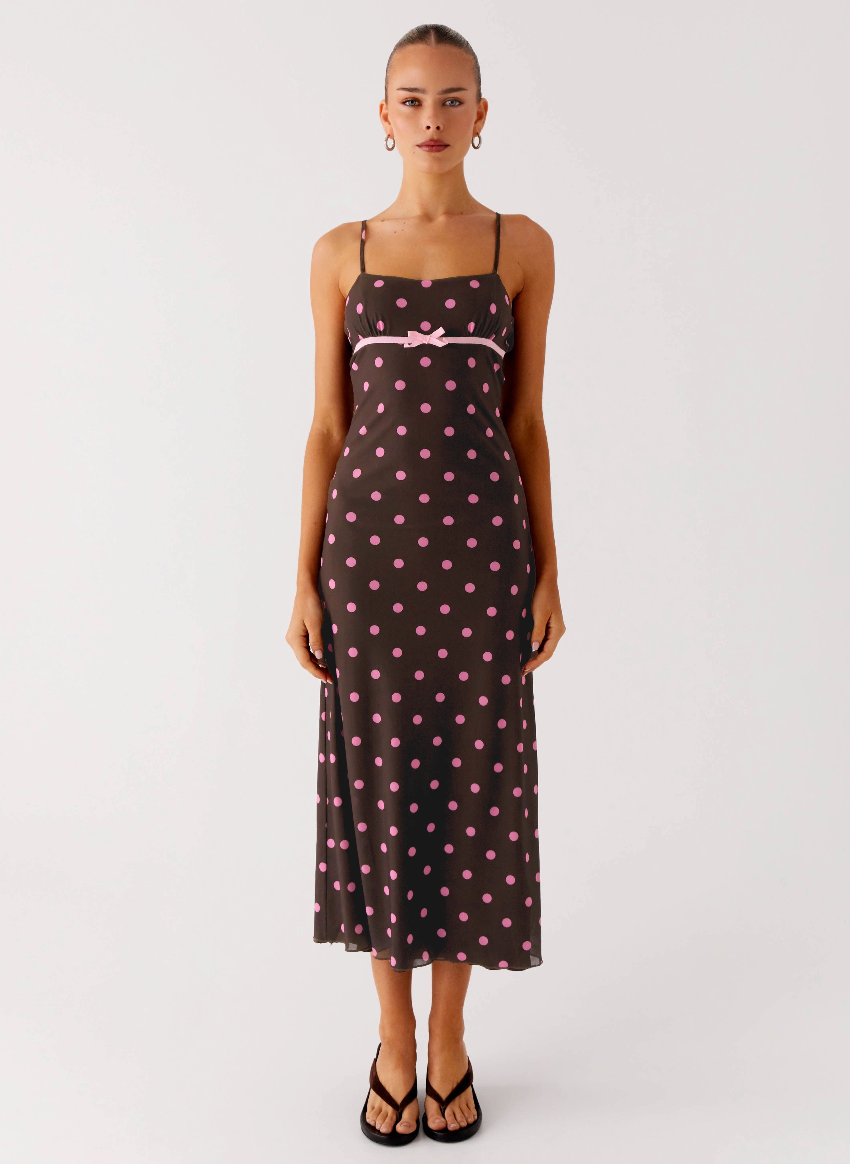 Latto Midi Dress - Chocolate Strawberry Dot Formal Look