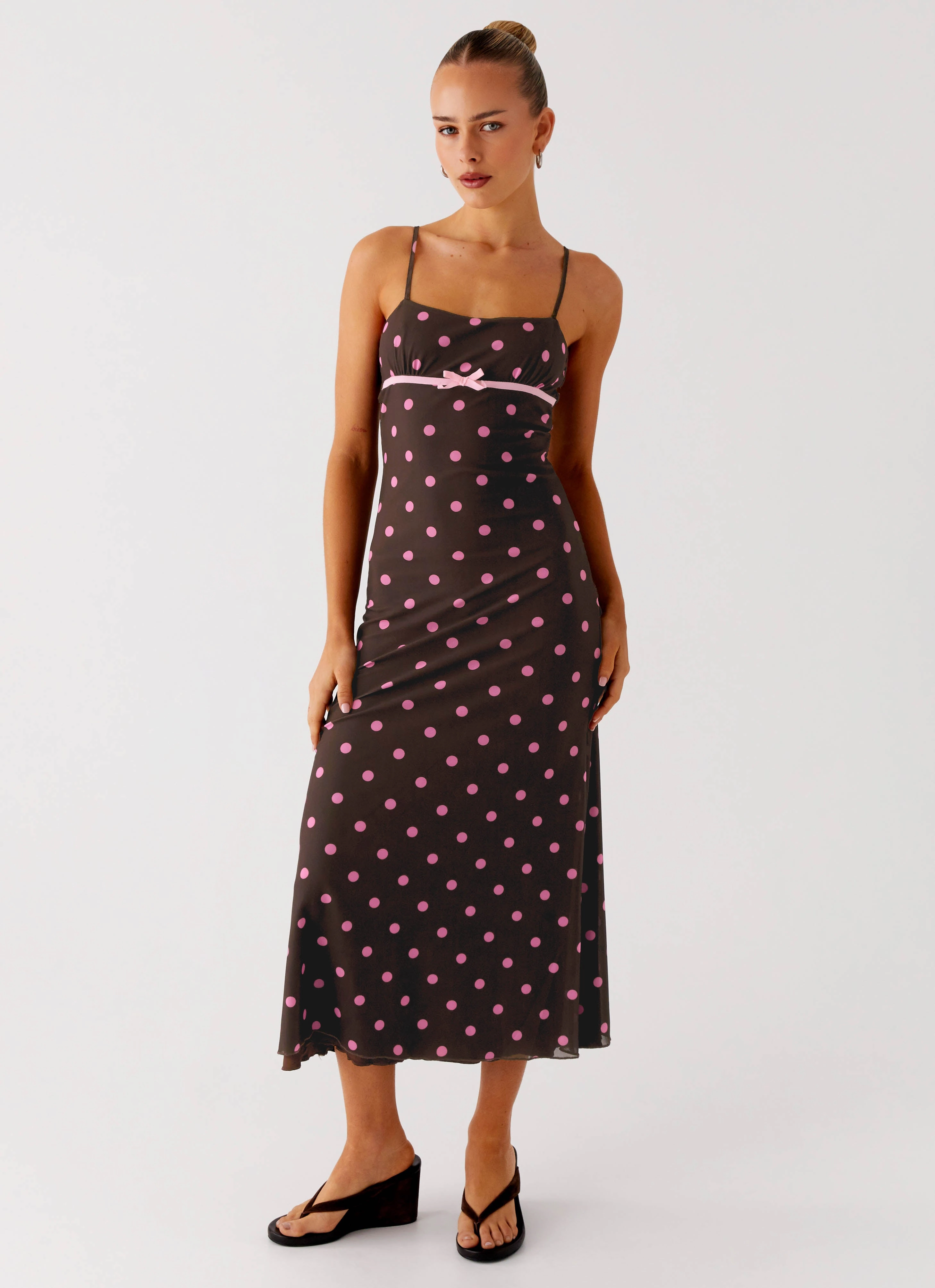 Sheer Layer Feel Good Latto Midi Dress - Chocolate Strawberry Dot