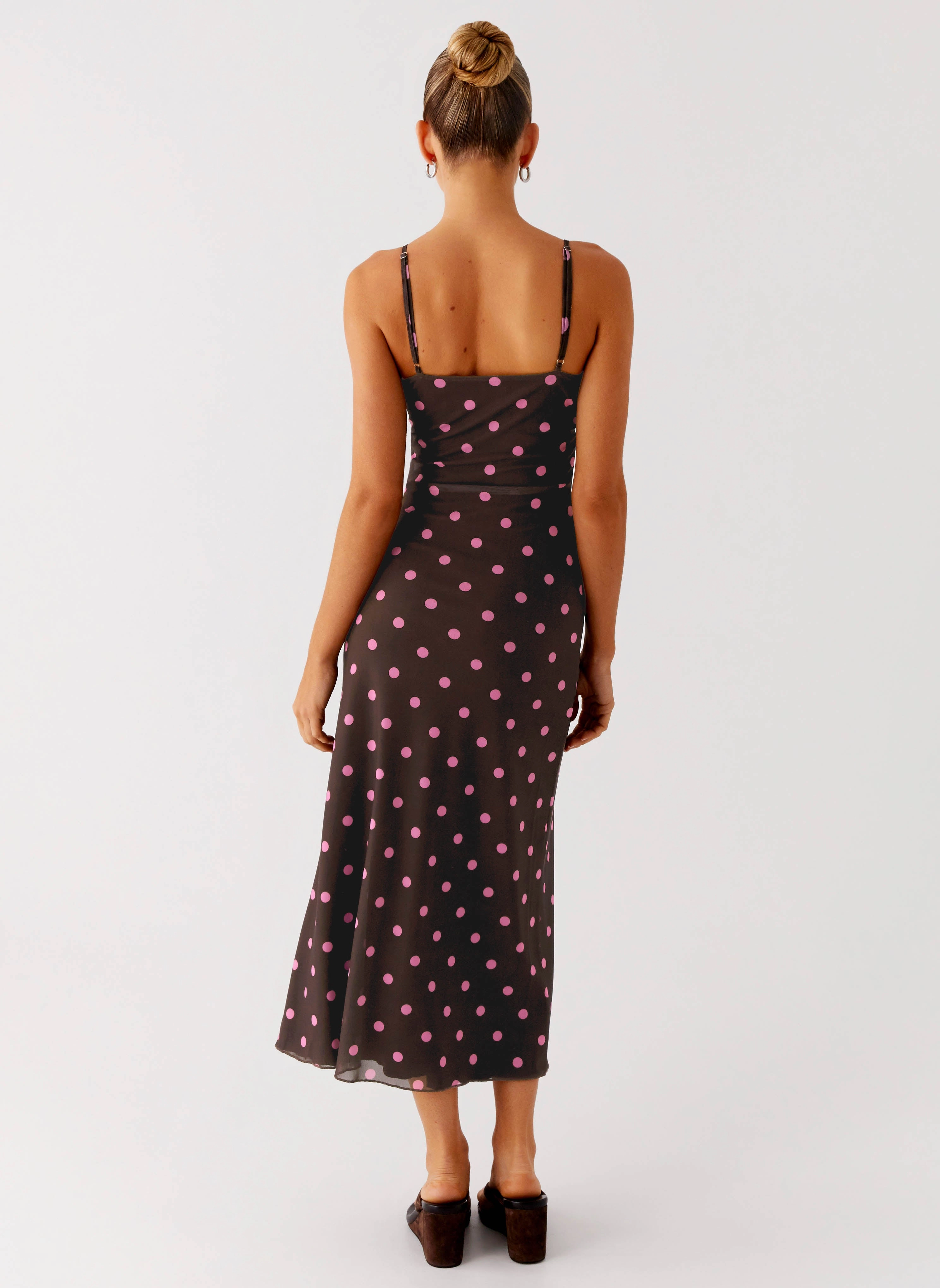 Artistic Detail Street Edge Latto Midi Dress - Chocolate Strawberry Dot