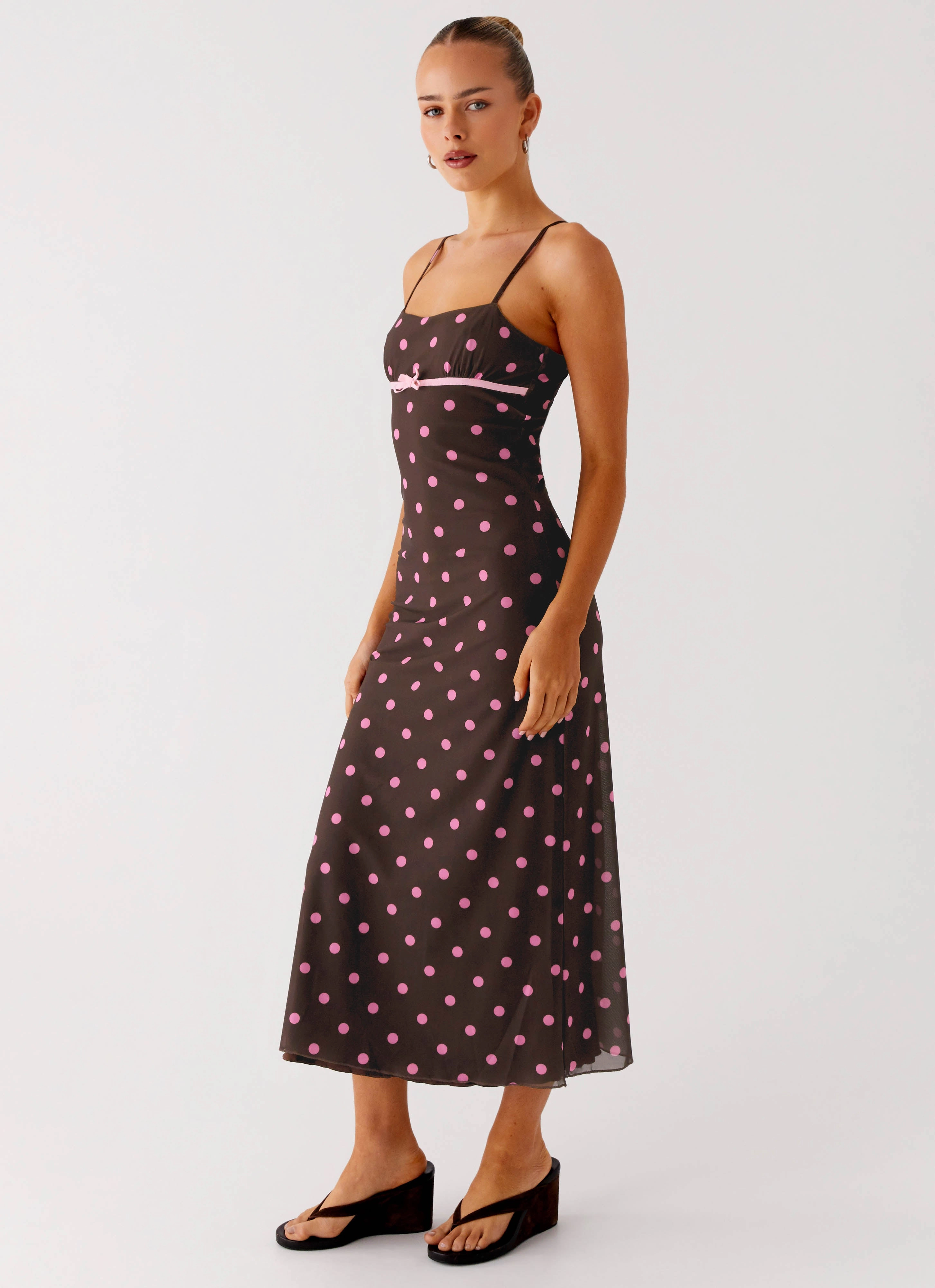ElasticWaistband Latto Midi Dress - Chocolate Strawberry Dot
