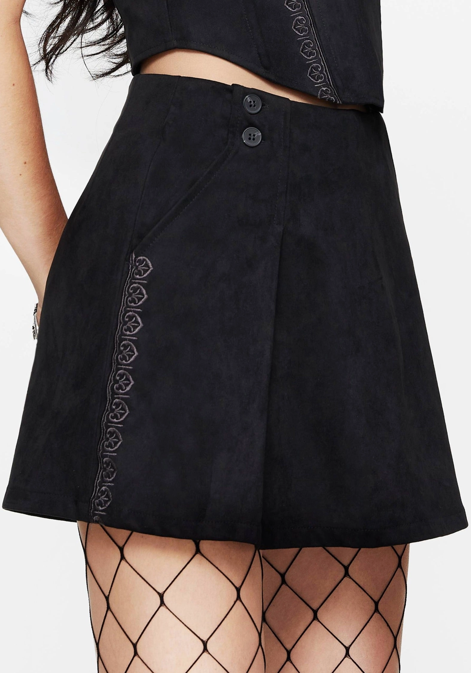 Lauma Embroidered Faux Suede Skort Soft Layers Travel Ease
