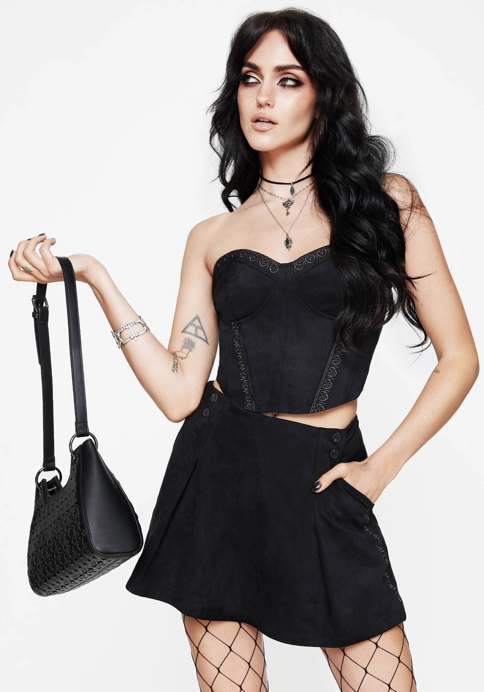Minimal Vibe Lauma Embroidered Faux Suede Skort