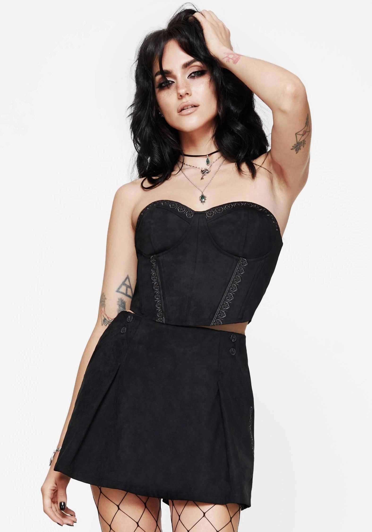 Tonal Layering All Day Lauma Embroidered Faux Suede Skort