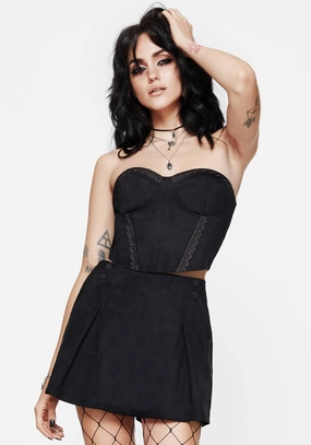 Tonal Layering All Day Lauma Embroidered Faux Suede Skort