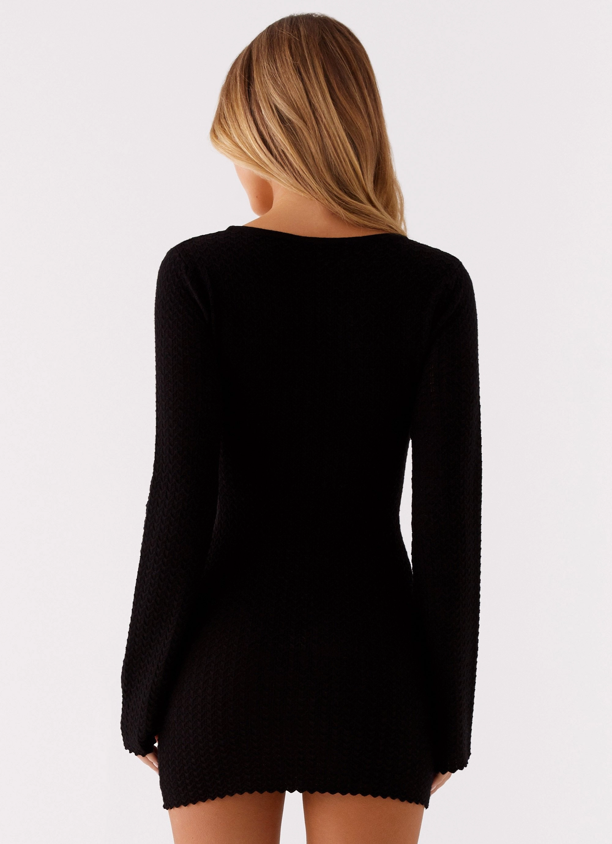 Airy Base Elegant Cut Lavelle Knit Mini Dress - Black