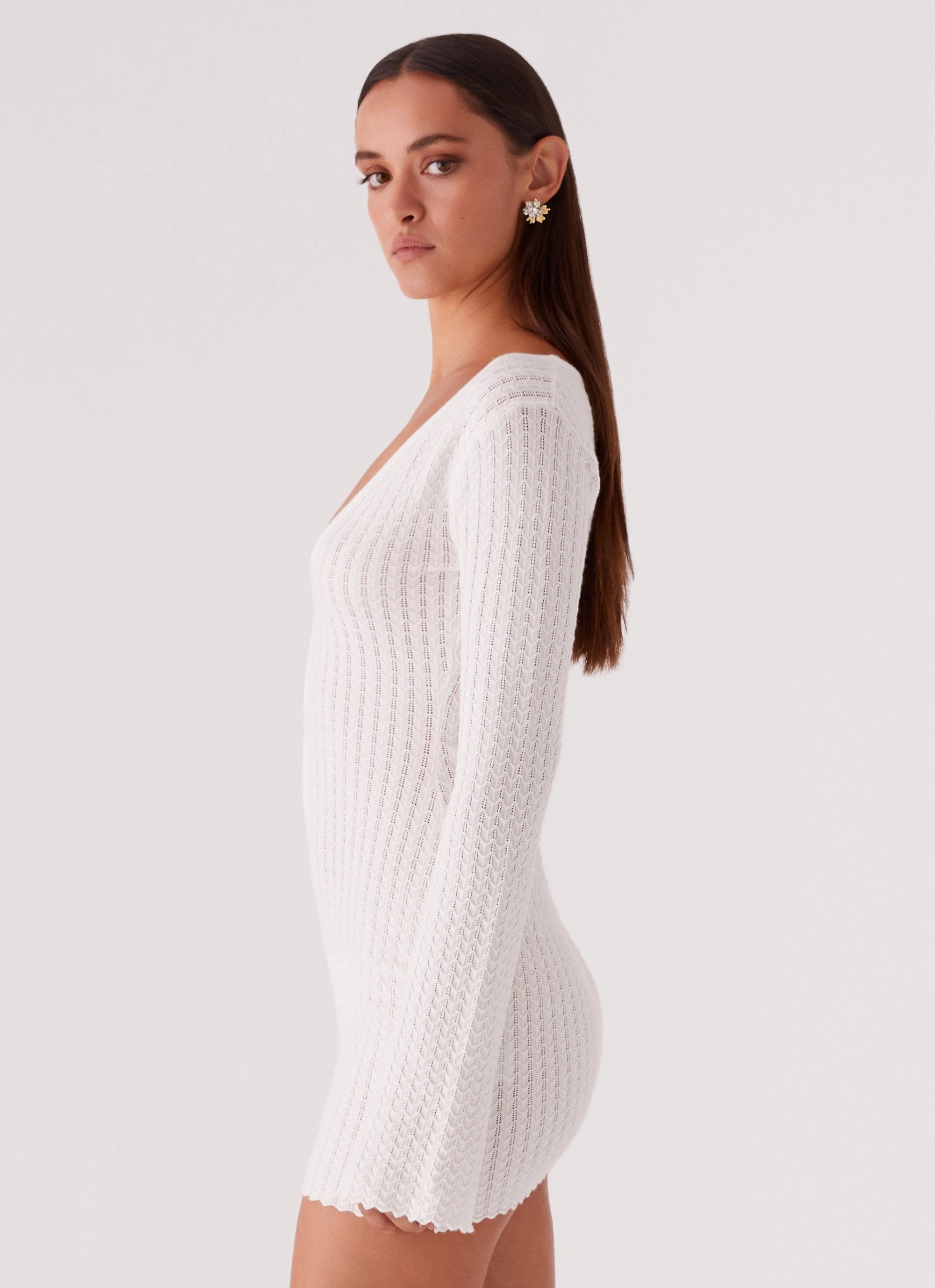 Lavelle Knit Mini Dress - Ivory Dropped-Waist Summer Soft