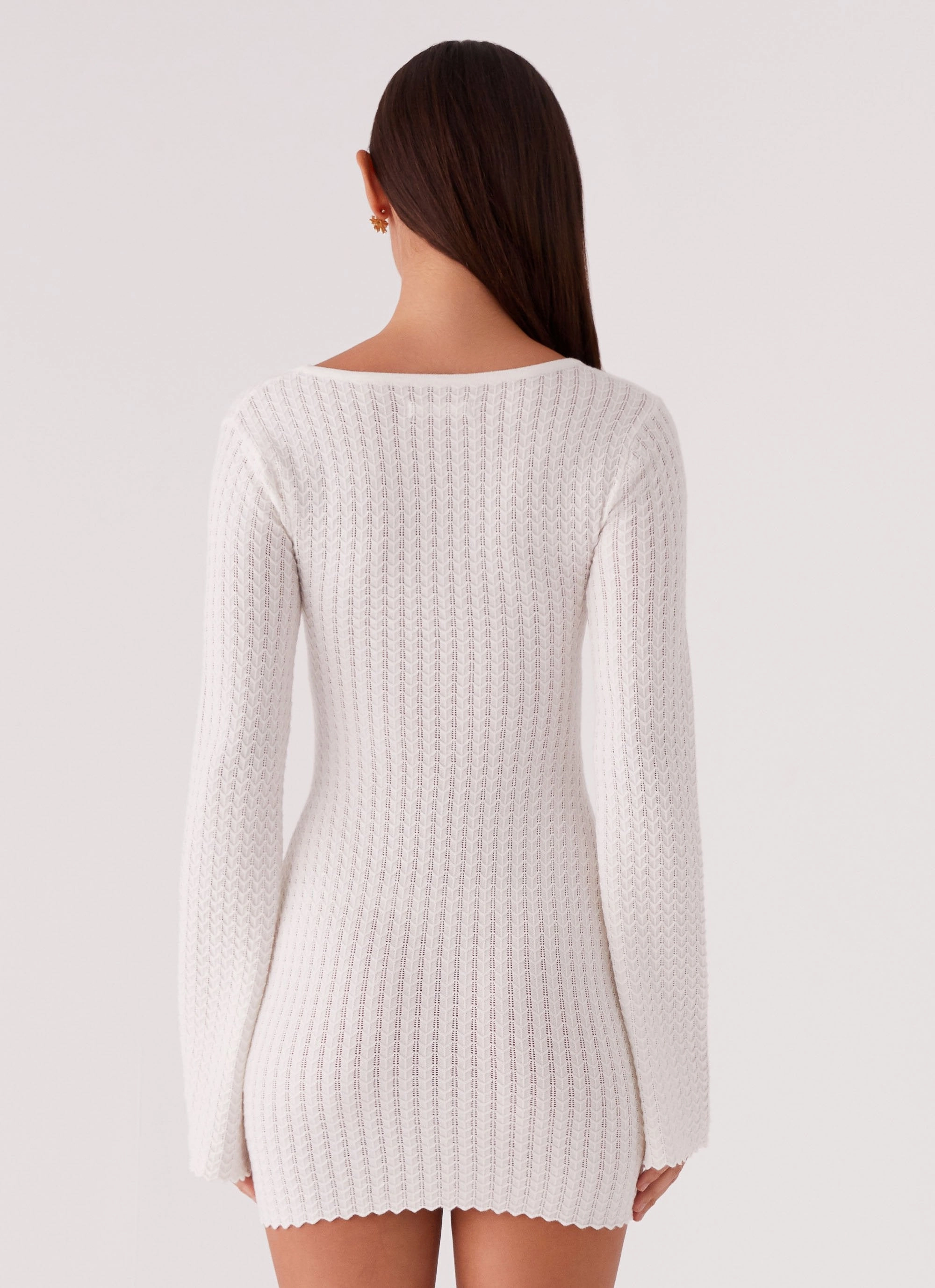 Lavelle Knit Mini Dress - Ivory Evening Motion Sheer Panel