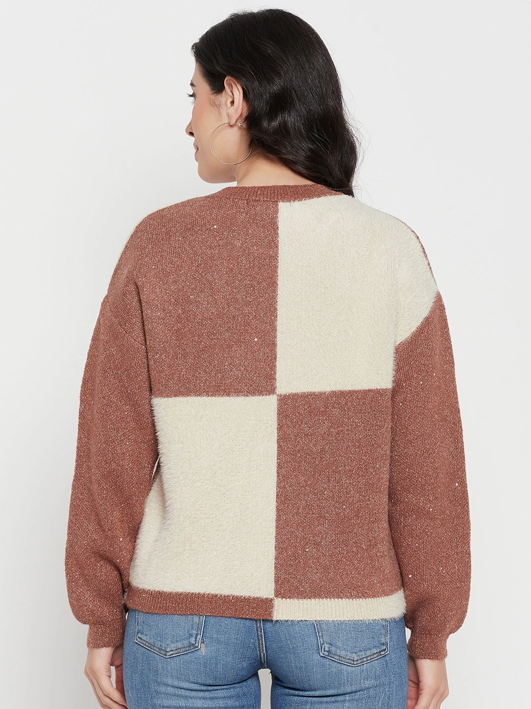 Quick Wear Wrinkle Resistant Madame Brown Round Neck Sweater