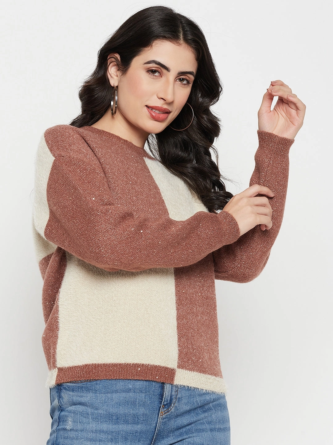 Madame Brown Round Neck Sweater Quick Dry Weave All-day Comfort
