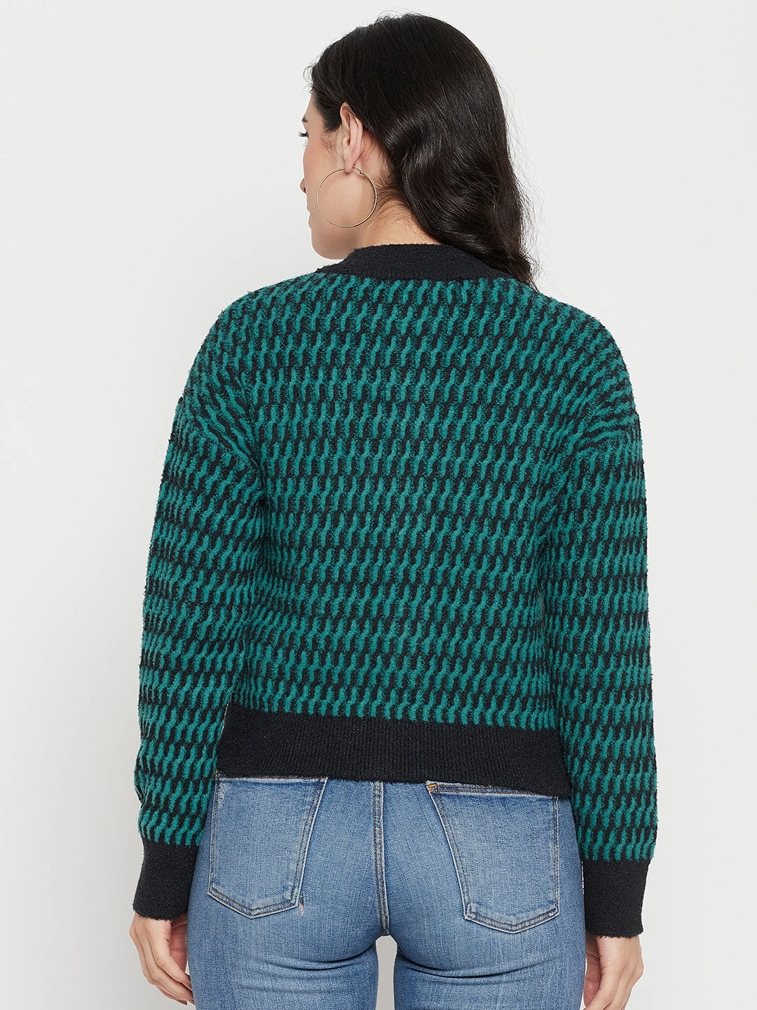 Madame Printed Emerald Green Sweater Sophisticated Layers Cozy Warm Layer