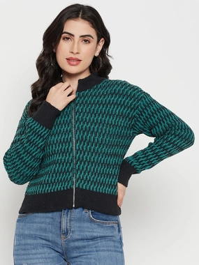 Madame Printed Emerald Green Sweater Comfy Wear Fit