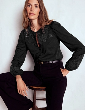 Cutwork Detail Jersey Top-Black Breathable mesh TumbleDryFriendlyMaterial