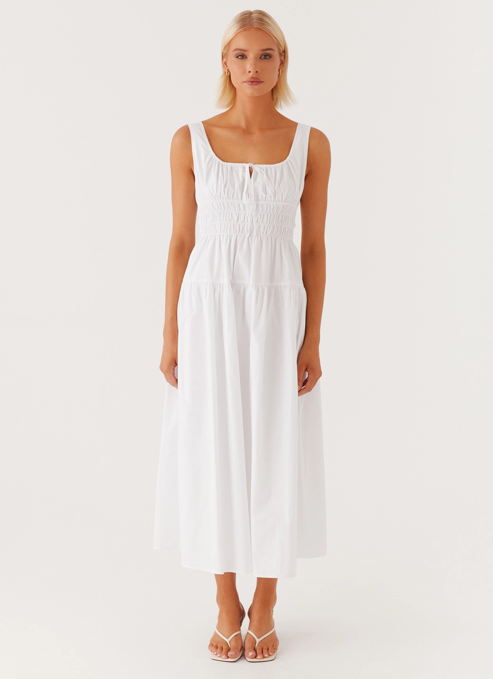 Stylish Line Fashion Layers Jacintha Midi Dress - White