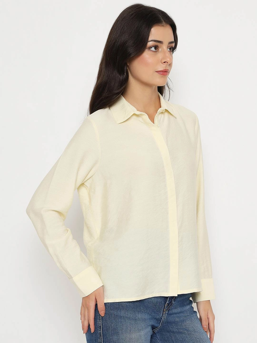 Madame Textured Solid Cream Rayon Blend Shirt Holiday Outfit