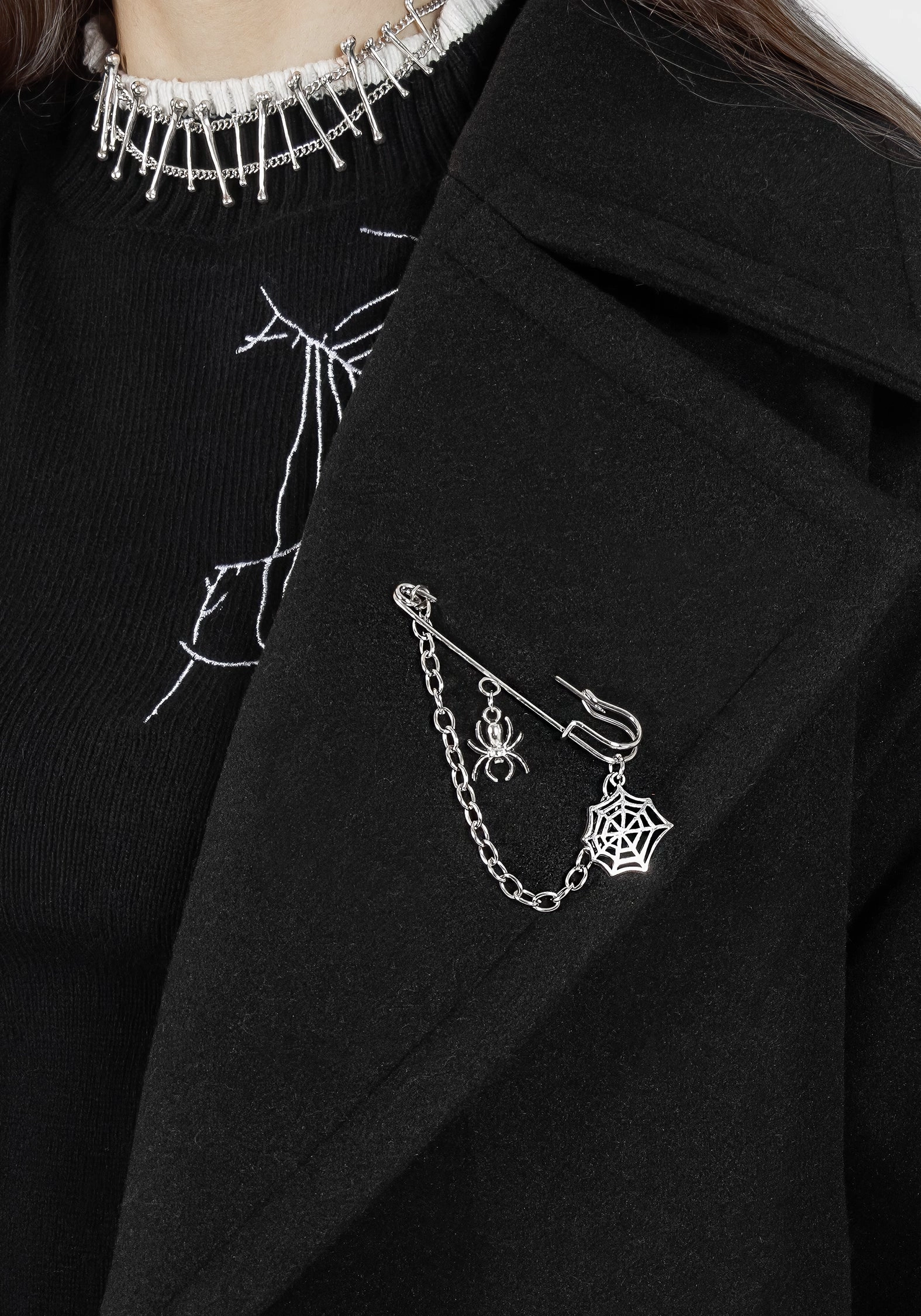 Meltdown Oversized Coat with Brooch - Black All Purpose Outerwear