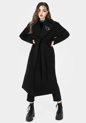 Everyday Urban Style Meltdown Oversized Coat with Brooch - Black