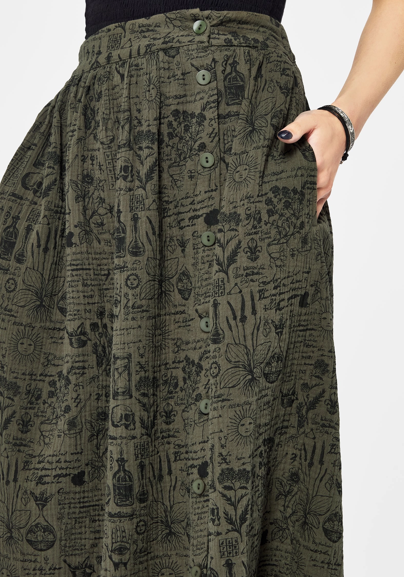 Soft Texture Taddea Cotton Side Button Up Maxi Skirt