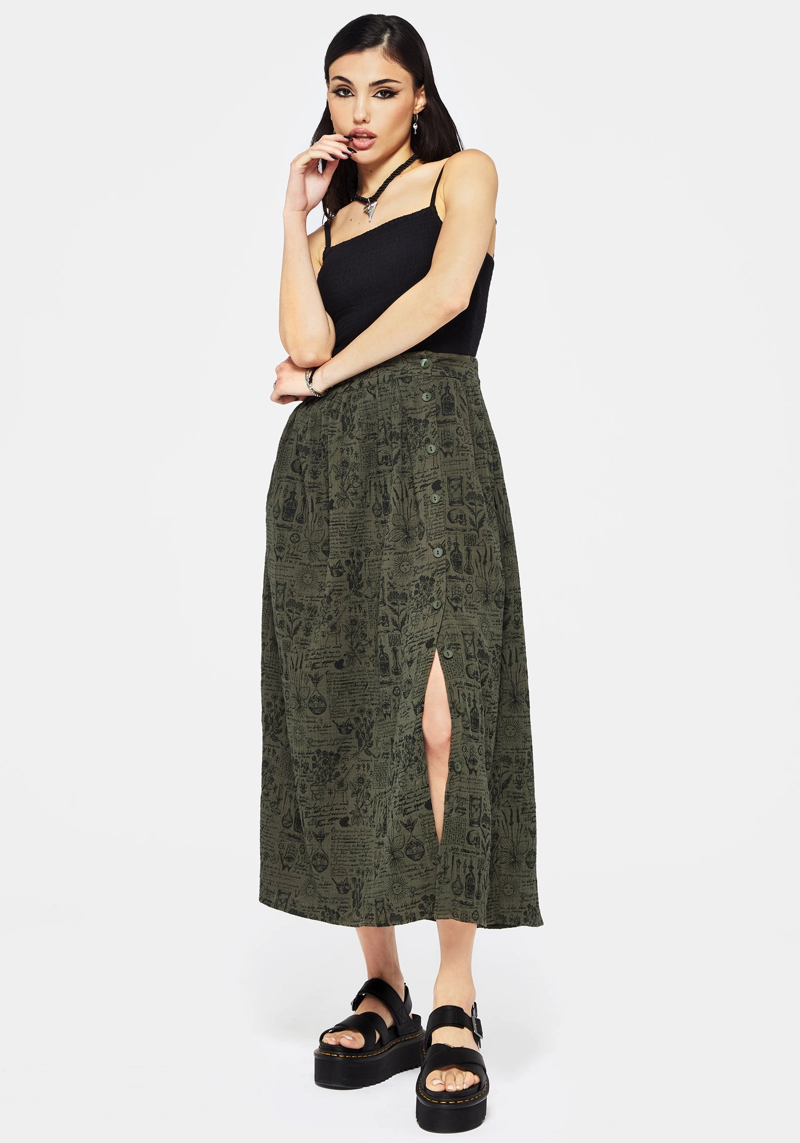 Durable Stitching Subtle Mood Taddea Cotton Side Button Up Maxi Skirt