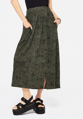Taddea Cotton Side Button Up Maxi Skirt Mini length