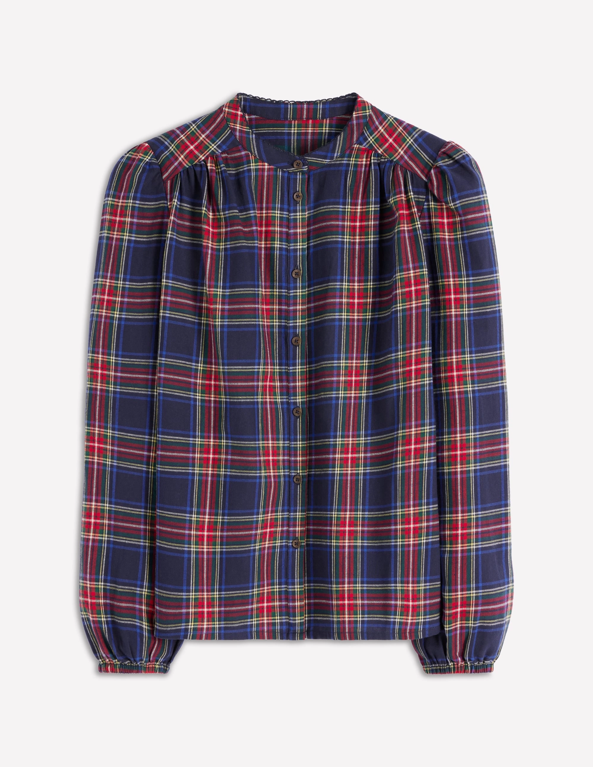 ResilientStretch Layla Brushed Cotton Top-Navy and Red Check