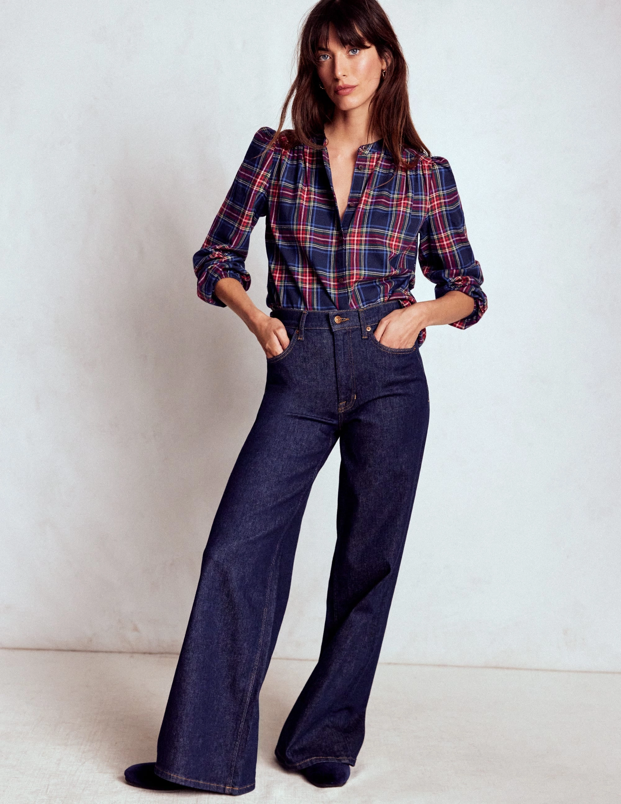Layla Brushed Cotton Top-Navy and Red Check Stay Cool Technology Winter Fashion