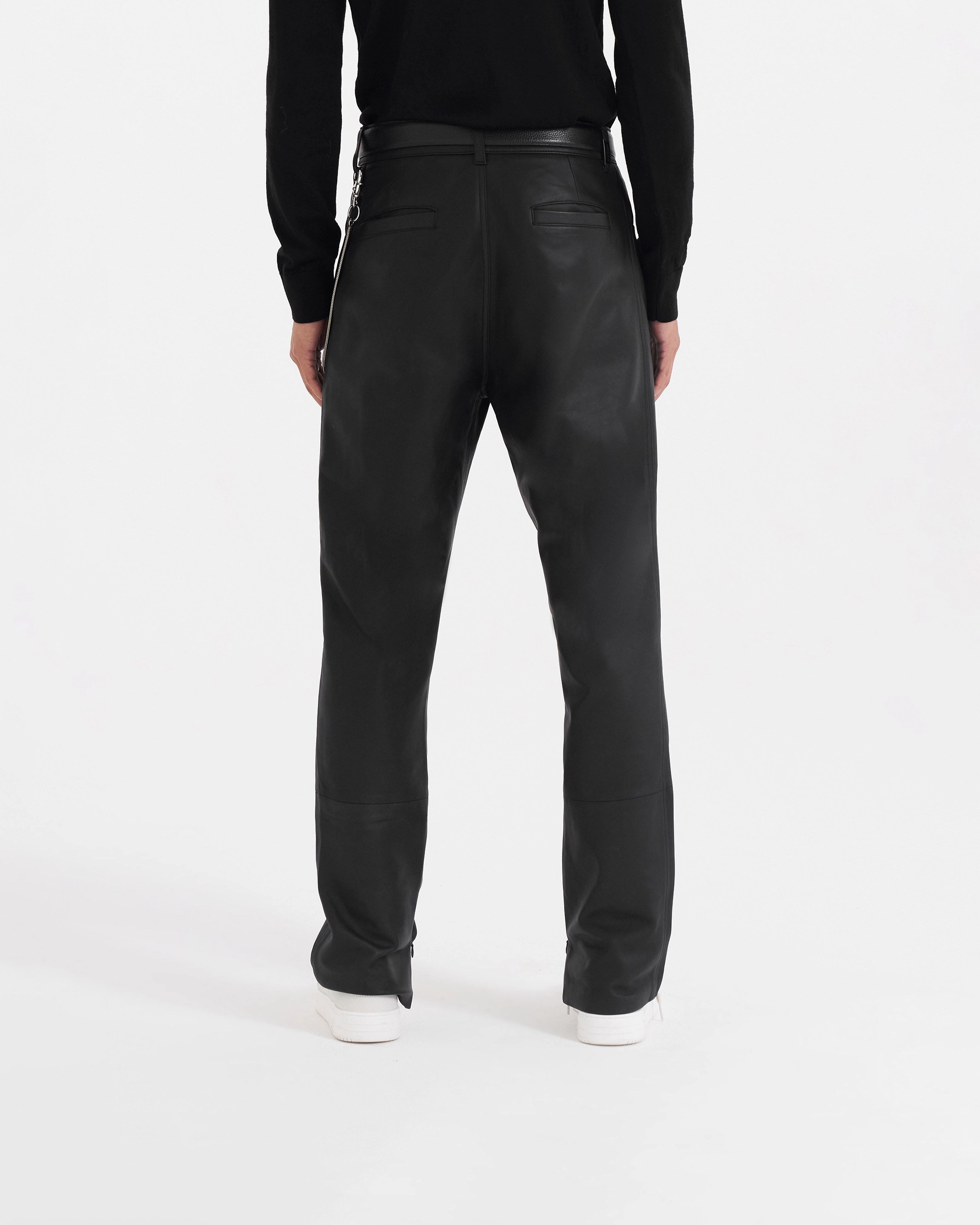 Flexible Cut Flatlock Seams Leather Tailored Pant - Black