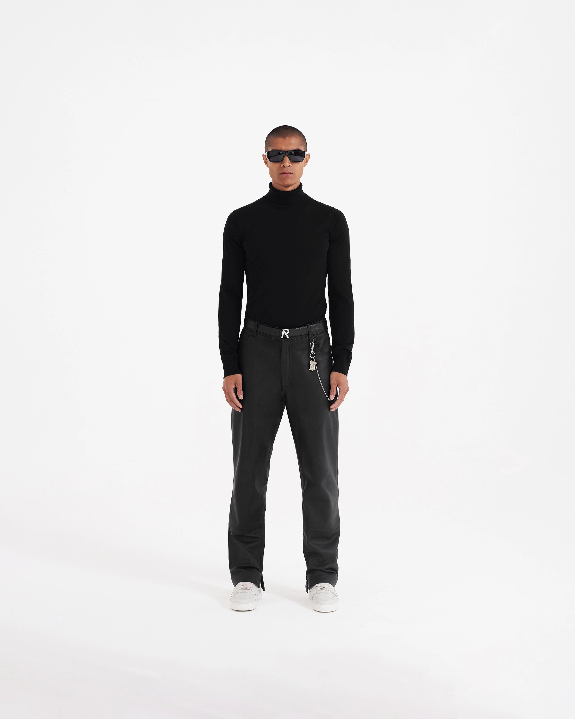 Reflective Trim No Ride Fit Leather Tailored Pant - Black