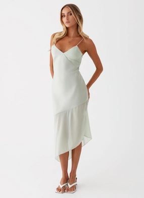 Leia Midi Dress - Sage Organic-Fabric DoubleLayeredMaterial