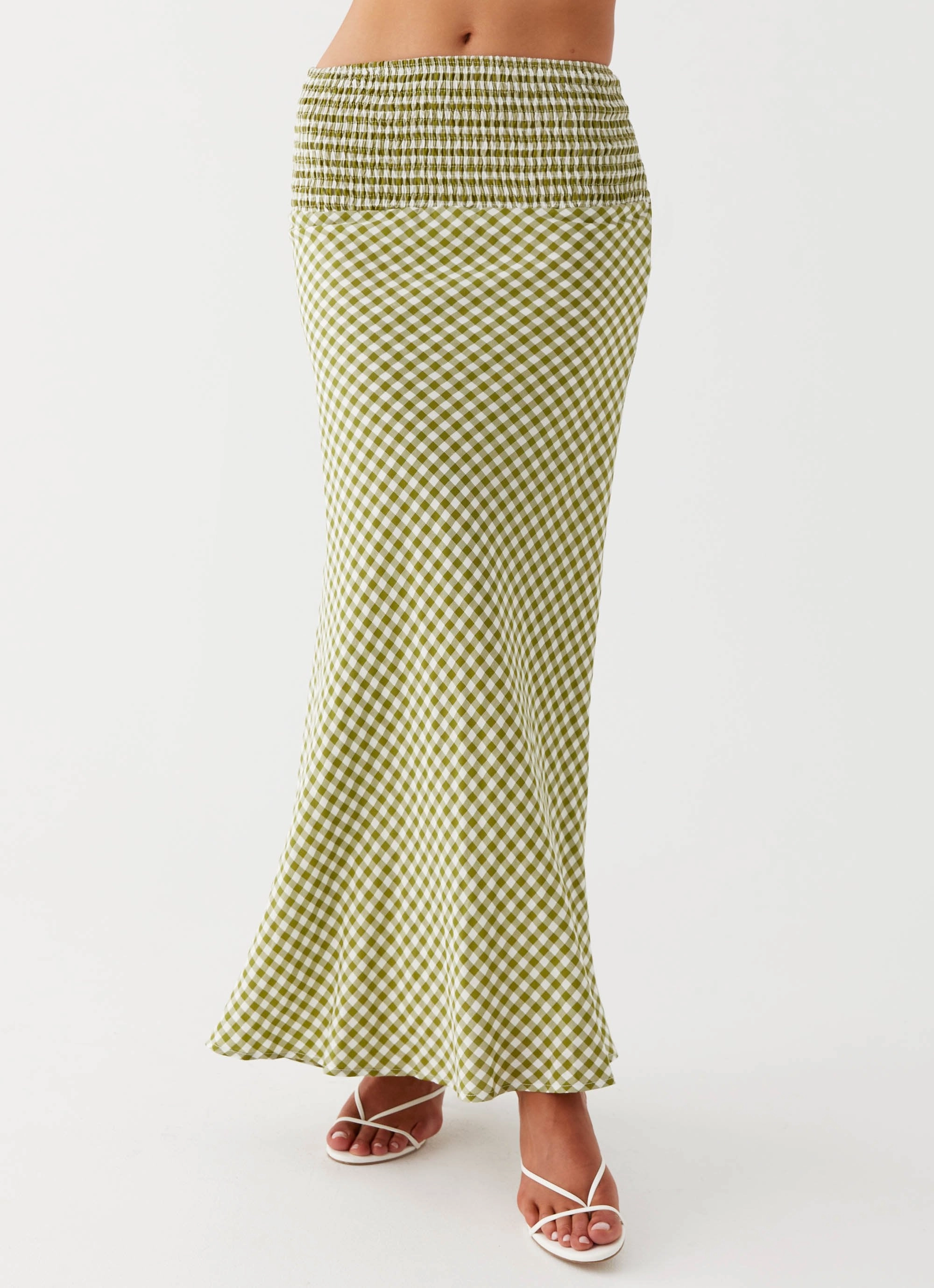 Leilani Maxi Skirt - Khaki Gingham Personality Style Fresh Fit