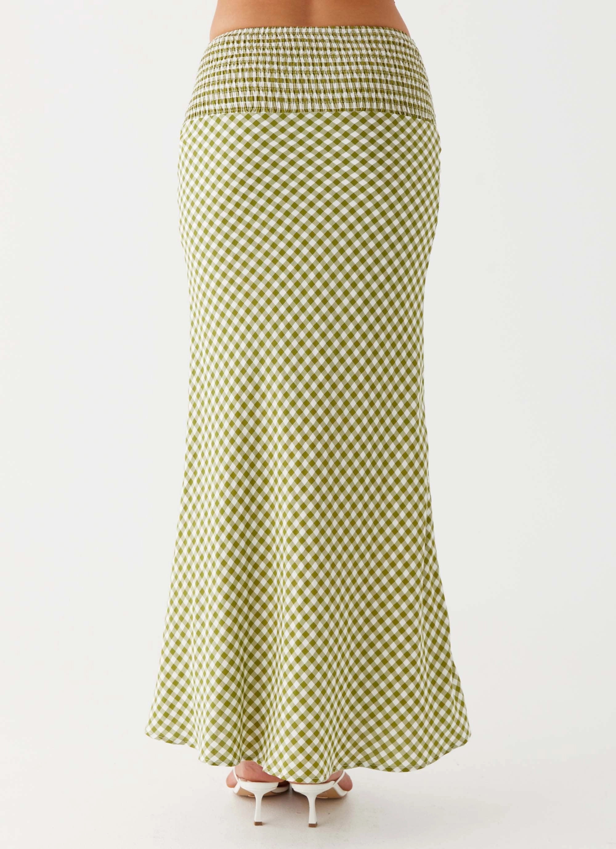 One size fits most Sequined Finish Leilani Maxi Skirt - Khaki Gingham